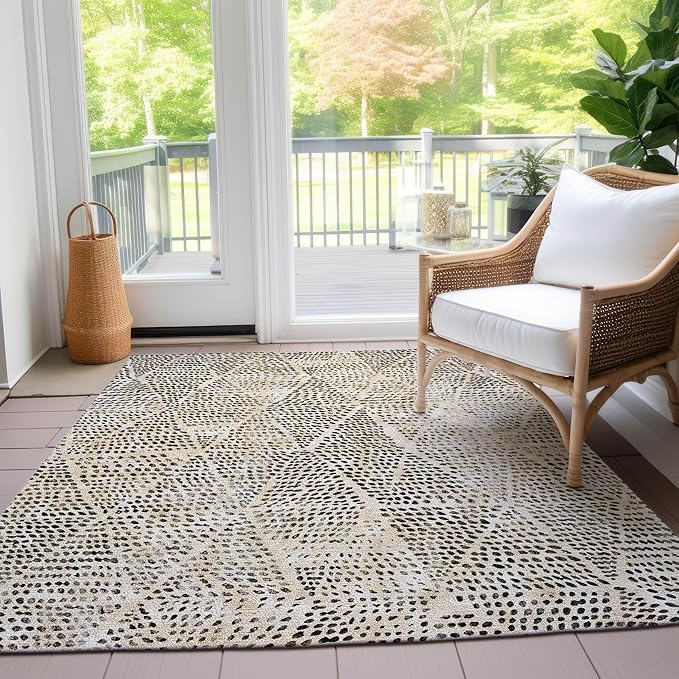 Addison Rugs Chantille ACN591 Beige 8' x 10' Indoor Outdoor Area Rug, Easy Clean, Machine Washable, Non Shedding, Bedroom, Living Room, Dining Room, Kitchen, Patio Rug