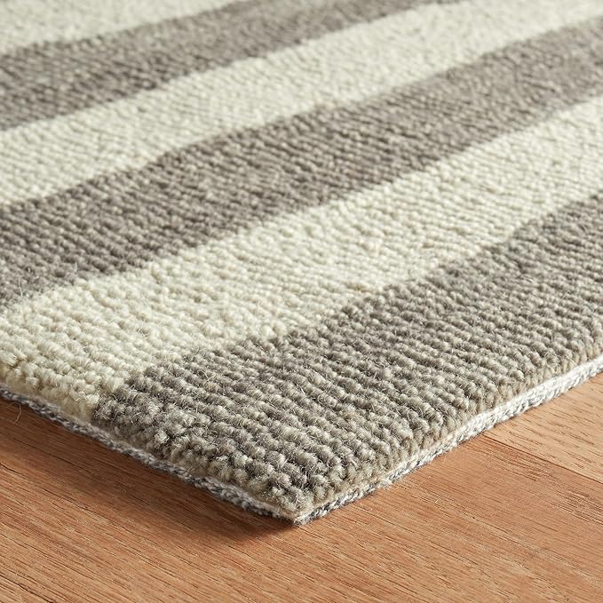 Dash & Albert Silas Stripe Grey Hand Micro Hooked Wool Rug, 7.5 X 9.5 Feet, Grey Stripe Pattern - Premium Luxury Hotel Quality Soft Breathable Hypoallergenic Machine Washable Easy Care All Season