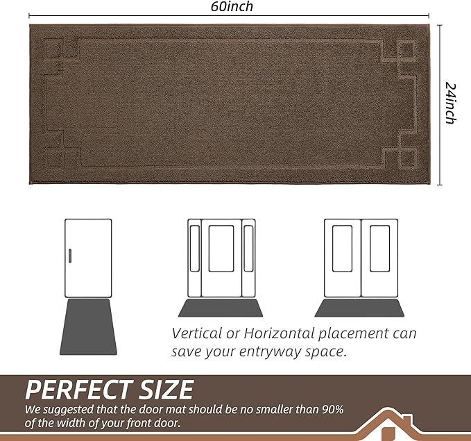 BEQHAUSE Door Mat 24" x 60", Non-Slip Door Mats Indoor Entryway Rugs Washable Low-Profile Absorbent and Stain Resist Floor Mats, Dog Door Mat for Front Back Door, Muddy Wet Shoes & Paws, Brown