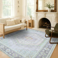 Fame Living Washable Area Rug. Modern Farmhouse. Vintage. Turkish. Bohemian. Distressed. Oriental. Traditional. Rugs for Living Room. Dining. Bedroom. Office. Entryway. Foyer. (856GrnCrm, 5' x 6'9")