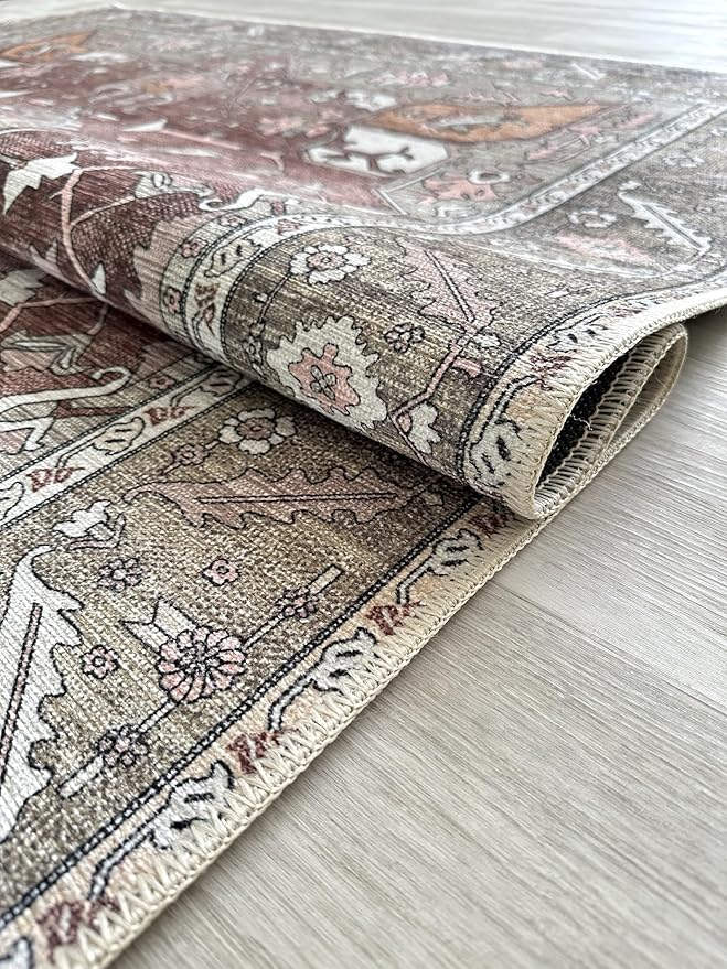 Fame Living Faded Oushak Rug, Turkish Vintage Floral Pastel Large Oversized Area Rugs for Living Room Dining Bedroom Kitchen Bathroom Nursery (848CrNv, 2' x 3')