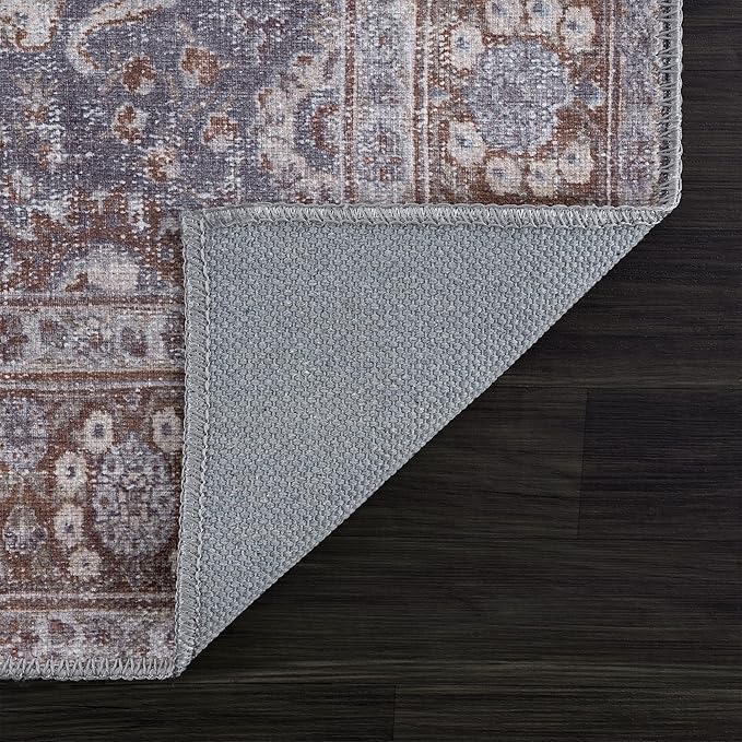 Bloom Rugs Washable 8' x 10' Rug - Brown/Dark Gray Traditional Area Rug for Living Room, Bedroom, Dining Room, and Kitchen - Exact Size: 8' x 10'