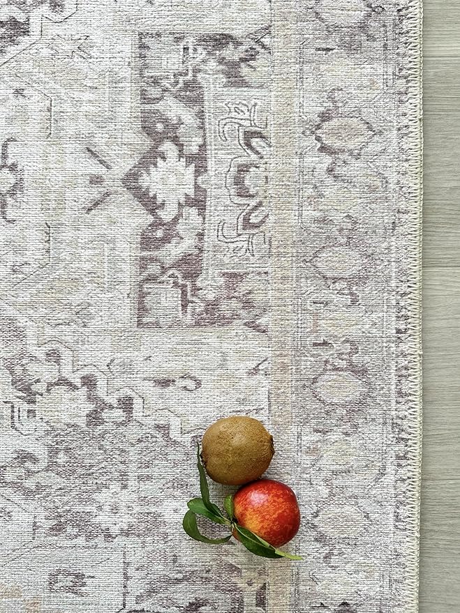 Fame Living Faded Oushak Rug, Turkish Vintage Floral Pastel Large Oversized Area Rugs for Living Room Dining Bedroom Kitchen Bathroom Nursery (848CrNv, 2' x 3')