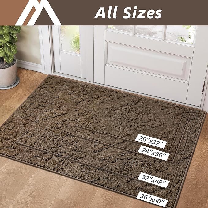 COSY HOMEER Door Mat 24”x36”,Absorbent Dirt Trapper Entryway Rugs,Non-Slip Welcome Mat,Washable Entry Rugs,Low Pile Doormat for Front Back Door,Wet Shoes & Paws,Brown