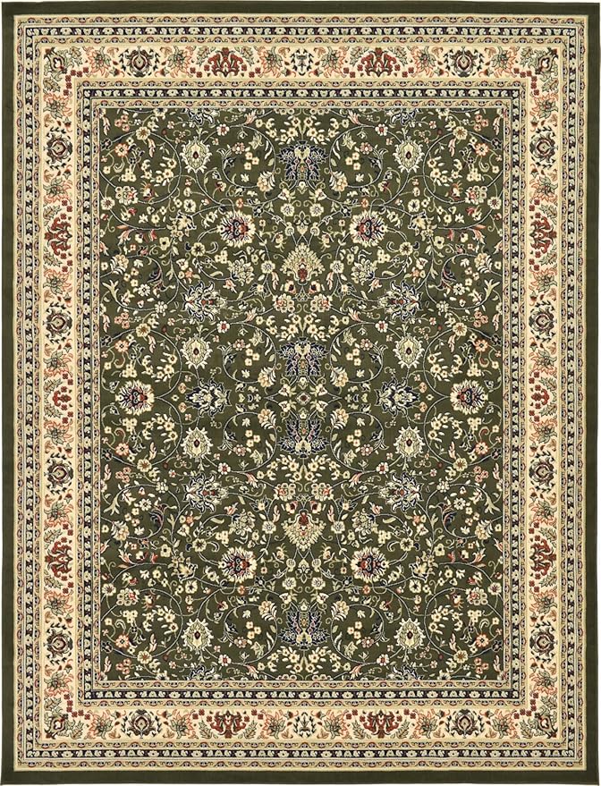 Unique Loom Sialk Hill Collection Area Rug - Washington (9' 10" x 13' 1" Rectangle Green/Hunter Green)