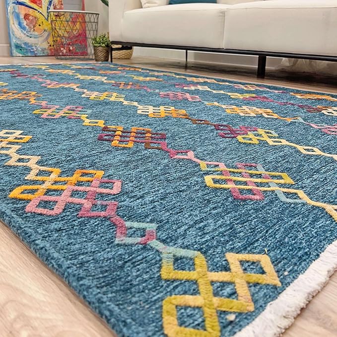 Alfa Rich 3x5 Moroccan Blue Washable Area Rugs for Living Room Bedroom Kitchen Decor Cotton Runner