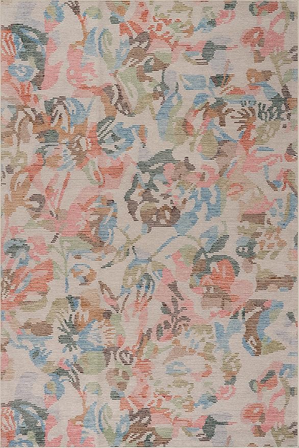 Dash & Albert Bloom Multi Machine Washable Rug, 3 X 5 Feet, Blue/Ivory Floral Pattern