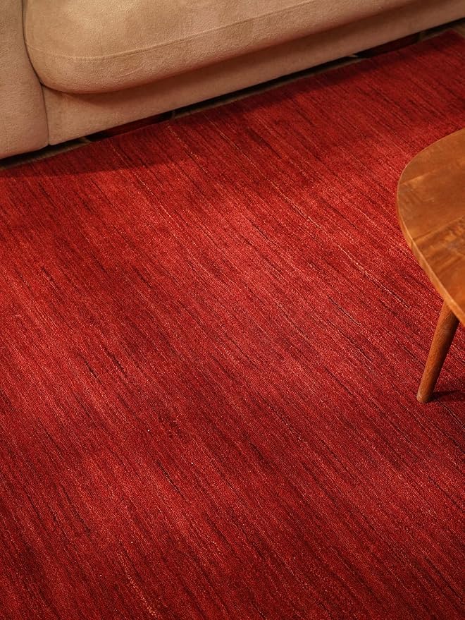 Hand Knotted Loom Wool ECO-Friendly Area Rugs - 8'x8', Square, Red Color, Solid Plain Design, High Pile Thick Handmade Anti Skid Area Rugs for Living Room, Bed Room (L00111)