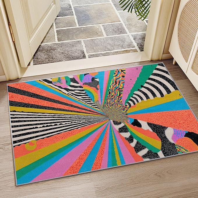 Graffiti Living Room Rug - Colorful Abstract Art Rug, 7x9 Area Rugs, Hippie Aesthetic Funky Washable Foldable Large Carpet Home Decor #C089