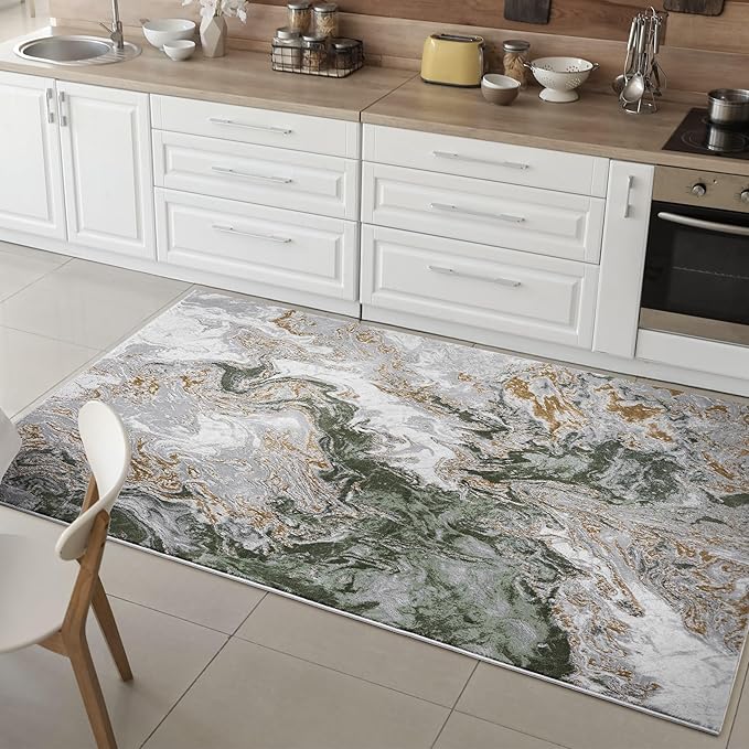 LUXE WEAVERS Marble Swirl Abstract Area Rug, Green 6x9