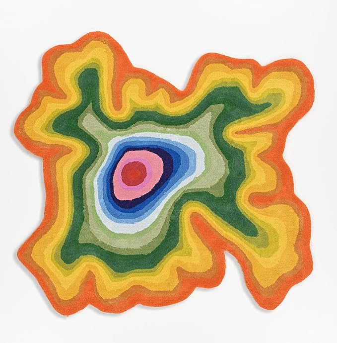 Irregular Shaped Handmade Wool Area Rug | Modern Colourful Stripe Premium Carpet | Perfect for Living Room, Bedroom, Dining Room & Home Decor (Rainbow, 3x3 ft)