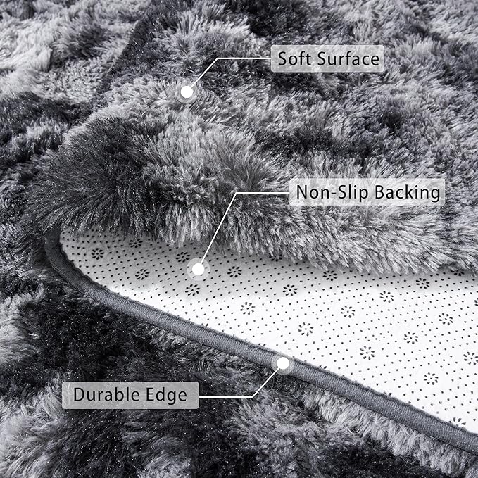 Beglad Fluffy Area Rugs 6x9 Feet, Modern Minimalist Style Shag Fuzzy Rugs, Non-Slip Indoor Carpet Soft Rugs for Kids Room, Bedroom & Living Room, Tie-Dyed Dark Grey