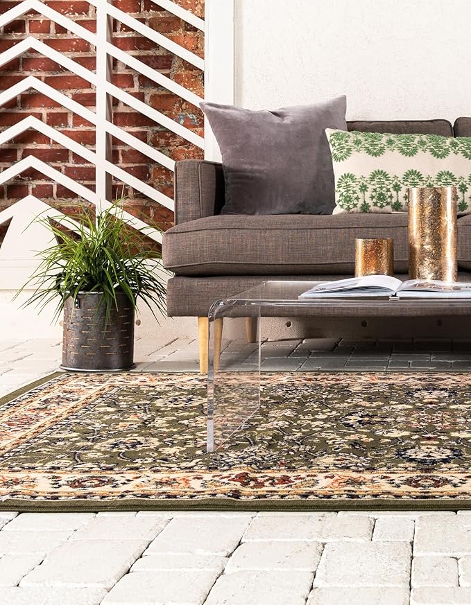 Rugs.com Yasmin Collection Rug – 7' x 10' Green Medium Rug Perfect for Bedrooms, Dining Rooms, Living Rooms