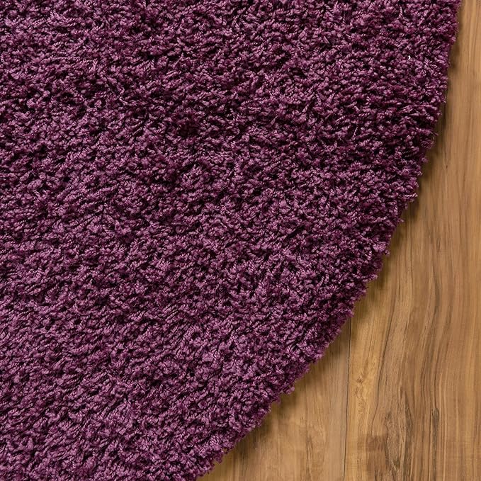 Unique Loom Solid Shag Collection Area Rug (8' x 10' Oval, Eggplant Purple)