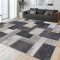Modern Geometric Patchwork Indoor Area Rug for Living Room, Charcoal 8'x 10' Large Rug Rockwood Collection Hardwood Floors Decor for Bedroom, Grey Throw Carpet for Office Entryway Dining Room