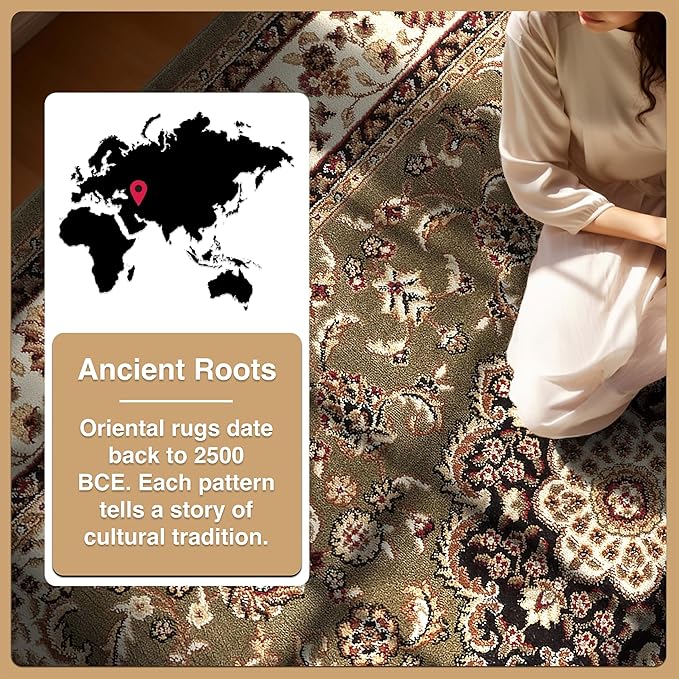 Well Woven Barclay Collection Medallion Kashan Green 6x9 Area Rug - for Living Room, Bedroom, and Dining Room