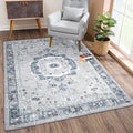 Bloom Rugs Washable Non-Slip 8' x 10' Rug - Pebble Gray/Blue Traditional Medallion Area Rug for Living Room, Bedroom, Dining Room, and Kitchen - Exact Size: 8' x 10'