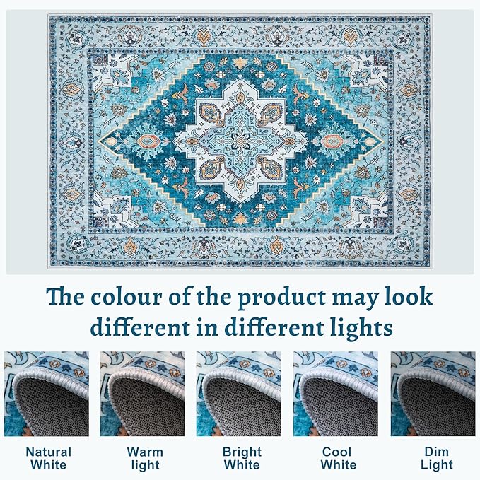 Tangsoo Blue 2x6 Washable Runner Rug for Hallways, Non Slip Vintage Runner Rug, Soft Boho Low Pile Long Rug Runner, Carpet Runners for Kitchen Bedroom Entryway Bathroom Living Room