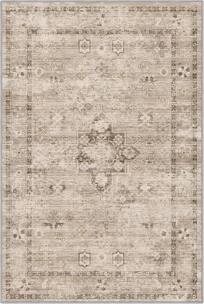 LUMI 5x8 Washable Area Rug for Living Room, Ultra Soft Traditional Vintage Rugs Non Slip with Rubber Backing, Low Profile, High Traffic, Stain Resistant Carpets, Ideal for Bedroom, Dining Room, Indoor
