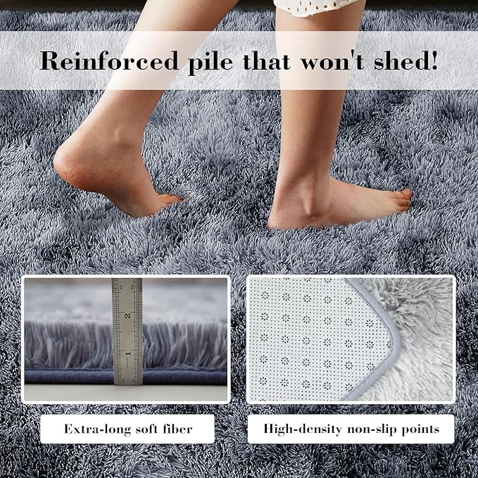 Fluffy Rug Shaggy Area Rug, Mottling Dark Grey 6x9 Area Rugs for Living Room, Large Shag Area Rugs for Bedroom Kids Room Home Decor, Upgrade Anti-Skid Rectangular Fuzzy Rugs