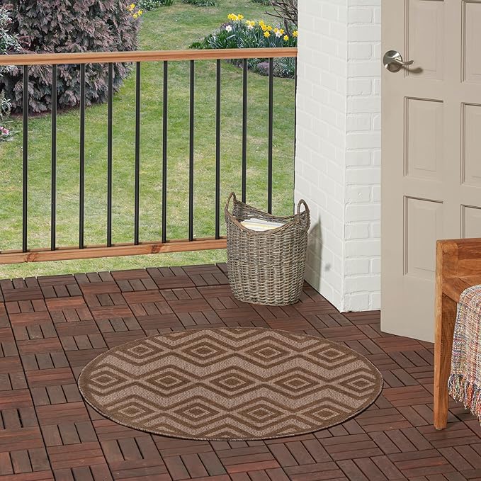 Nourison Home Versatile Brown 4' x Round Area Rug - Easy Clean, Non Shedding, Bed Room, Living Room, Dining Room, Kitchen (4' x Round)