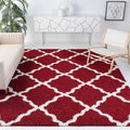 SAFAVIEH Area Rug 8x10 - Dallas Shag Collection - Large - Red & Ivory, Trellis Pattern, Non-Shedding & Easy Cleaning, Plush Thick Pile, Ideal for Living Room, Bedroom, Dining Space (SGD257Q)