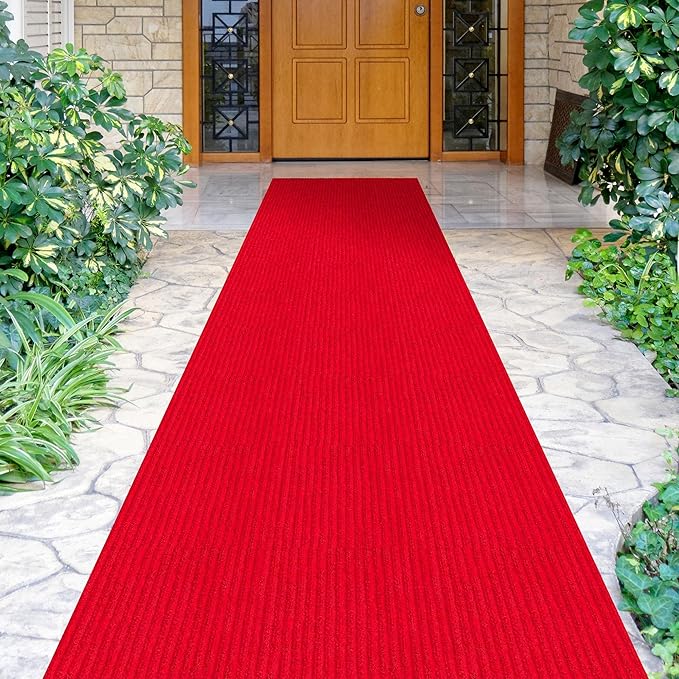 Ottomanson 2' x 39' Hallway Runner with Scraper Pile - Extra Durable Non-Slip Rug Mat for Indoor & Outdoor Use - Ideal for Kitchen, Entryway, Patio & Garage - High-Traffic Carpet, Red