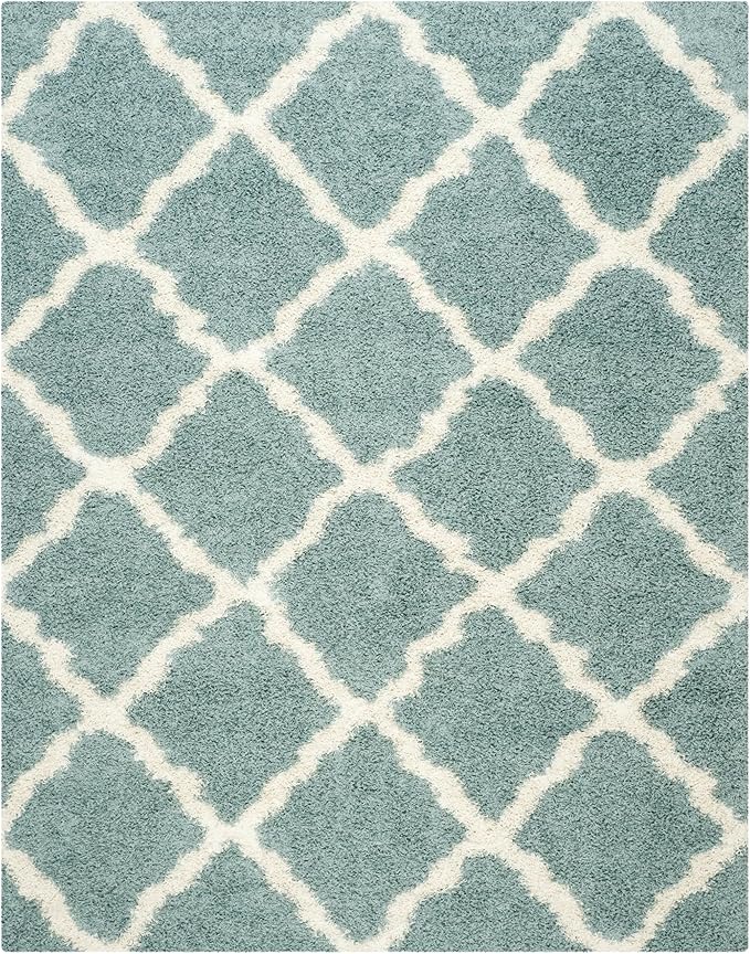 SAFAVIEH Area Rug 8x10 - Dallas Shag Collection - Large - Seafoam & Ivory, Trellis Pattern, Non-Shedding & Easy Cleaning, Plush Thick Pile, Ideal for Living Room, Bedroom, Dining Space (SGD257C)
