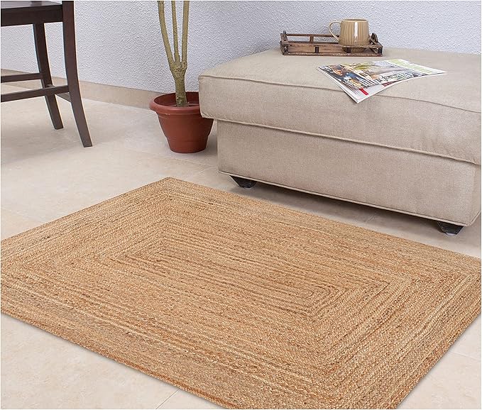 Savi Home Natural Jute Area Rug 4x6 FT – Handwoven Braided Farmhouse Rug, 72x48 Inch Handloom Entryway Rug, Rustic Doormat for Kitchen, Living Room, Pets & Indoor Decor