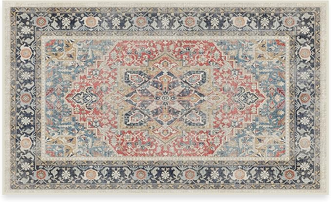 RUGGABLE Washable Vintage Area Rug – Kamran Cayenne Red 3x5, Stain-Resistant, Non-Slip – Small Machine Washable Rugs for Living Room, Bedroom, Hallway, Entryway & Office–with Cushioned Pad
