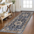 KOZYFLY Runners for Hallways 2x6 Ft Washable Kitchen Runner Rug Boho Runner Rug for Entryway Indoor Gold Navy Printed Oriental Faux Wool Floor Carpet Runner for Bedroom Kitchen Hall