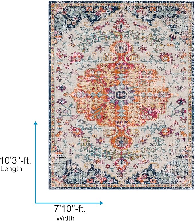 Livabliss Odelia Vintage Bohemian Area Rug,7'10" x 10'3",Orange/Navy