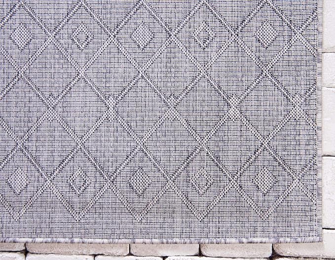 Unique Loom Outdoor Trellis Collection Area Rug - Tribal Trellis (10' x 14' 1" Rectangle, Gray/ Black)