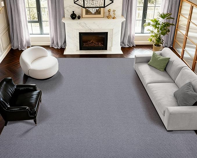 ANSSO Wool Rugs 8x10 for Living Room,80% Merino Wool and 20% Cotton Soft Tufted Area Rug with Cotton Non-Slip Backing,Large Area Rug for Bedroom Bedroom, Dining and Home Office (Dark Gray)
