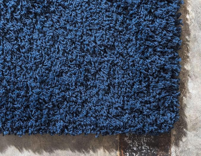 Unique Loom Solid Shag Collection Area Rug (9' x 12' Rectangle, Sapphire Blue/ Navy Blue)