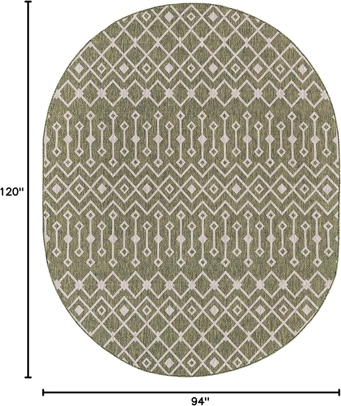 Unique Loom Outdoor Trellis Collection Area Rug - Tribal Trellis (7' 10" x 10' Oval, Green/ Natural)