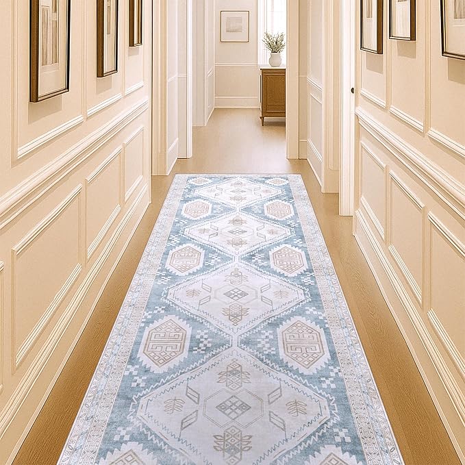 Washable Area Rug. Modern Farmhouse. Vintage. Turkish. Bohemian. Distressed. Oriental. Traditional. Rugs for Living Room. Dining. Bedroom. Office. Entryway. Foyer. (852CB, 2'5" x 13')