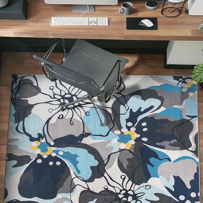 Rugshop Modern Large Floral Non-Slip (Non-Skid) Square for Living Room, Kitchen,Bedroom Area Rug 6'6" x 6'6" Gray