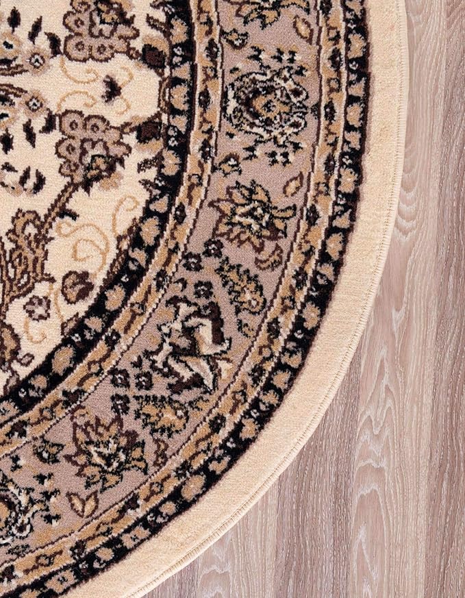 Unique Loom Sialk Hill Collection Area Rug - Washington (3' 3" Round Ivory/Black)