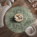 6ft Round Washable Area Rugs for Living Room, Vintage Boho Large Rug for Bedroom Dining Room Office, Distressed Floral Print Carpet for Under Table, Soft Non Slip Low Pile Throw Indoor Mat, Green