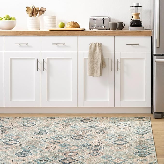 Dash and Albert Pali Machine Washable Area Rug - 3' x 5' Blue - Geometric Accent Rug - Anti-Slip Backing, Lightweight, Machine Washable, High Traffic Areas Kitchen, Mudroom, Laundry Room
