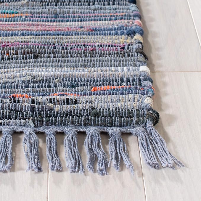 SAFAVIEH Rag Rug Collection Runner Rug - 2'3" x 10', Purple & Multi, Handmade Boho Stripe Cotton, Ideal for High Traffic Areas in Living Room, Bedroom (RAR121D)