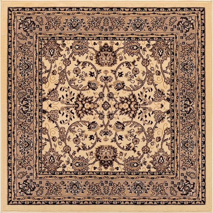 Unique Loom Sialk Hill Collection Area Rug - Washington (5' Square Ivory/Black)