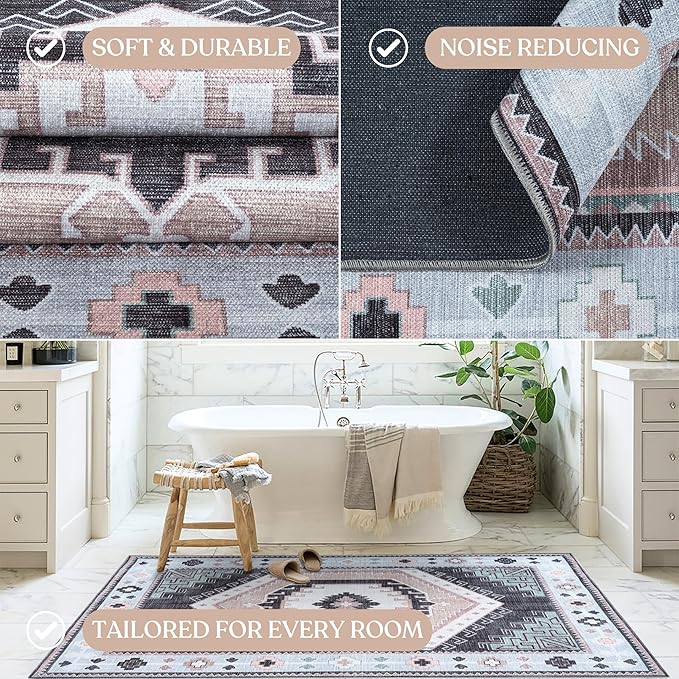 Oushak Rug, Turkish Vintage Floral Pastel Large Oversized Area Rugs for Living Room Dining Bedroom Kitchen Bathroom Nursery Runner Rugs (856BlckGry, 2' x 3')