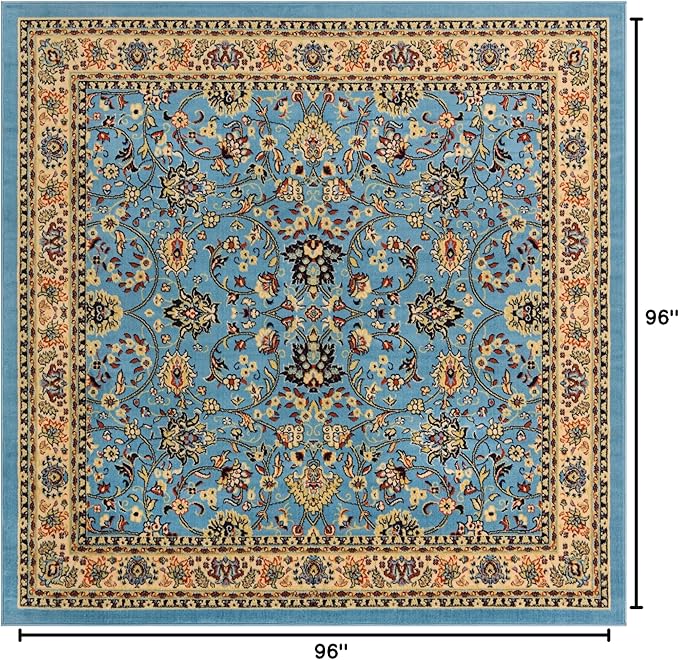 Rugs.com Yasmin Collection Rug – 8 Ft Square Light Blue Medium Rug Perfect for Living Rooms, Kitchens, Entryways