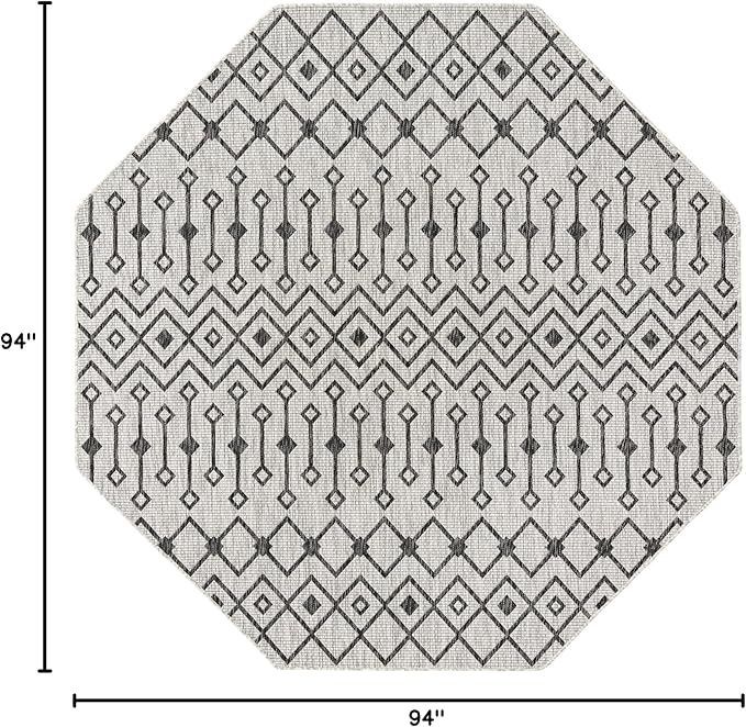 Unique Loom Outdoor Trellis Collection Area Rug - Tribal Trellis (7' 10" Octagon, Gray/ Black)