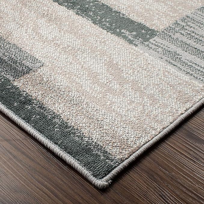 SUPERIOR Indoor Area Rug, Jute Backed, Modern Geometric Patchwork Floor Decor for Bedroom, Office, Living Room, Entryway, Hardwood Floors, Rockwood Collection, 5' x 8', Blue-Taupe