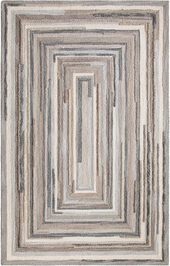 Company C Concentric Squares Wool Area Rug 5' X 8' Gray Striped