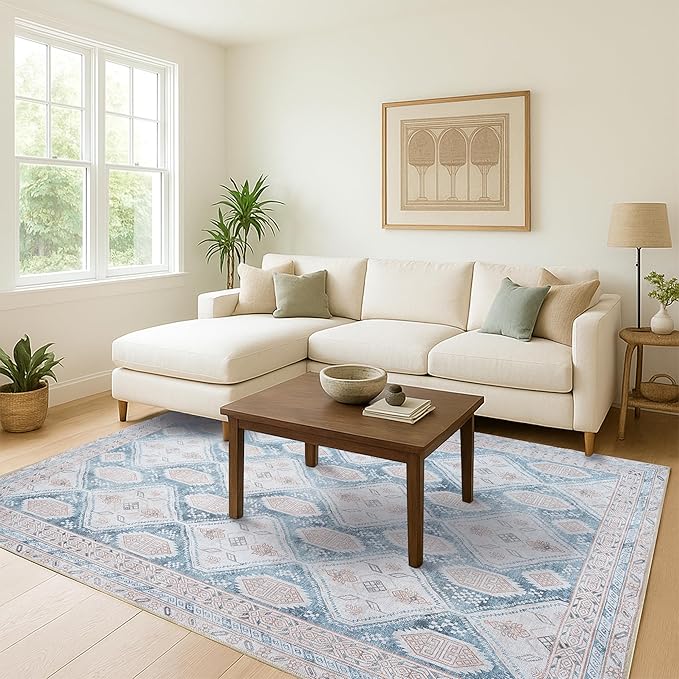 Washable Area Rug. Modern Farmhouse. Vintage. Turkish. Bohemian. Distressed. Oriental. Traditional. Rugs for Living Room. Dining. Bedroom. Office. Entryway. Foyer. (852CB, 5'9 x 8'9)