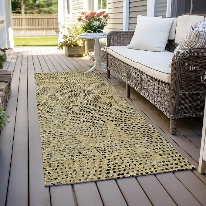 Addison Rugs Chantille ACN591 Gold 2'3" x 7'6" Indoor Outdoor Hallway Runner Rug, Stain Resistant Washable Kitchen Area Carpet for Bathroom, Laundry and Bedroom Rug